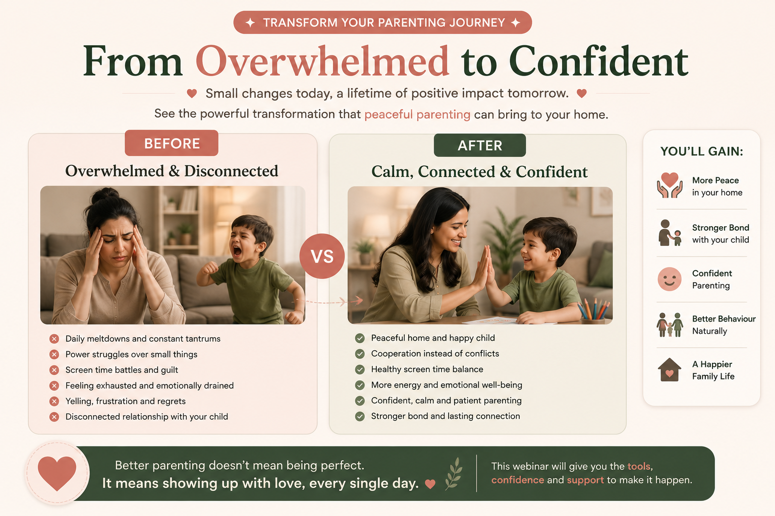 Before and after: from an overwhelmed, disconnected home to a calm, connected and confident family